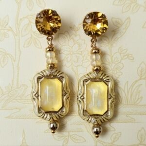 Victorian Yellow Opalite Milky & Swarovski Crystal w/ Yellow Opal Earrings